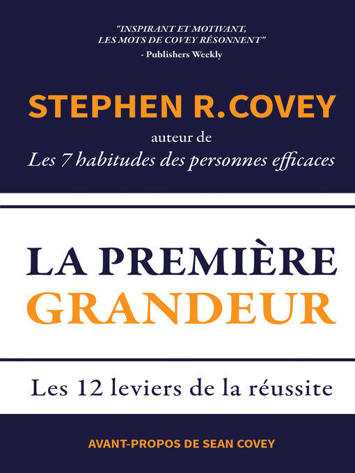 Title details for La Première Grandeur by Stephen R Covey - Wait list
